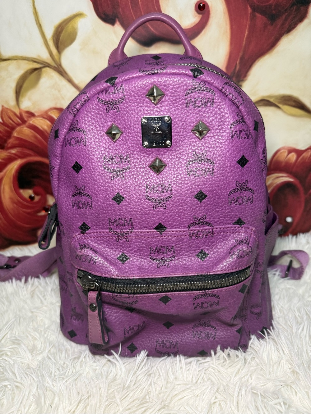 MCM Purple Visetos Mini Backpack